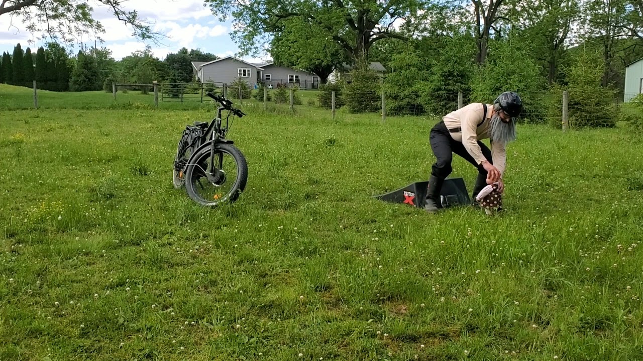 Amish X-games? Jacob ramps an e-bike. Don't try this at home!