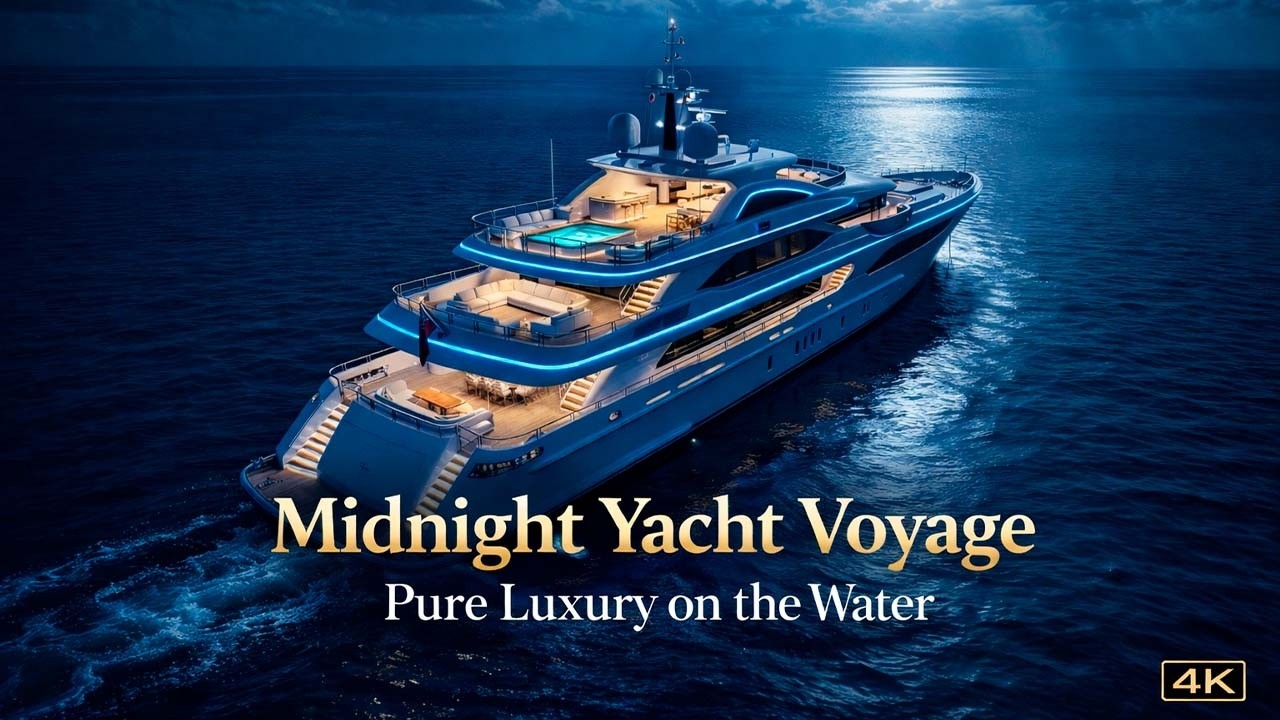 Midnight Yacht Voyage: Pure Luxury on the Water / Midnight Ocean Ambient (4K)