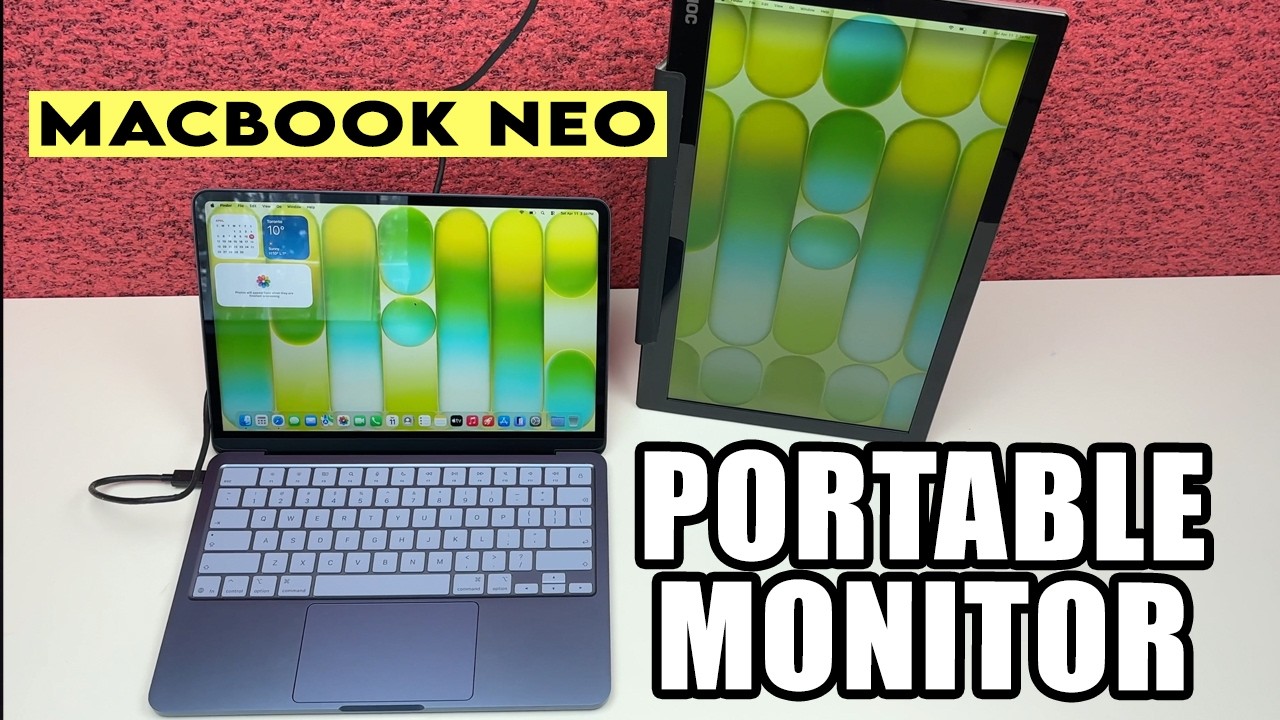 MacBook Neo: использование с портативным монитором.