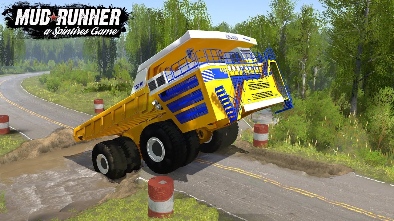 Spintires MudRunner - BELAZ Giant Truck Driving Through Road Collapse