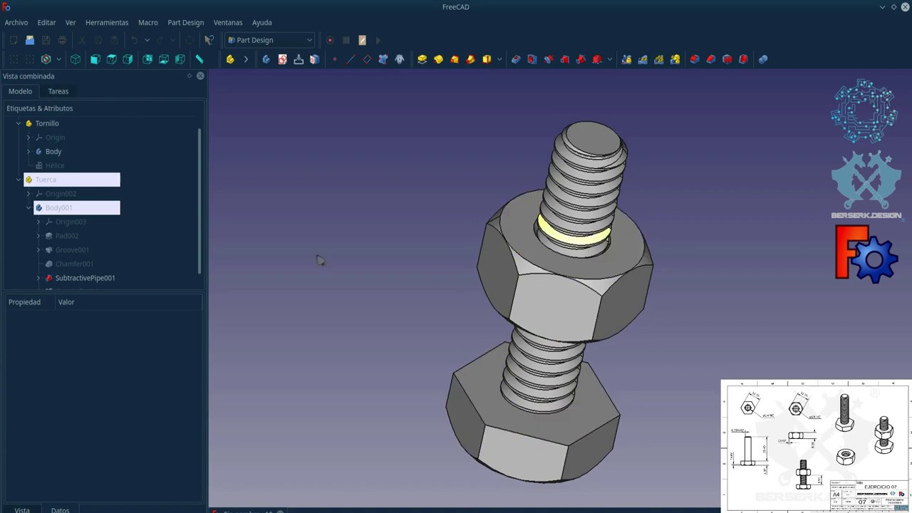 🔴 FreeCAD - Modelado 3D de un Tornillo y Tuerca ⚒ | Mecatrónica LATAM
