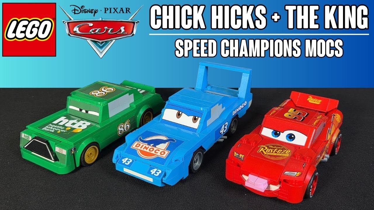 Самодельные модели LEGO Чика Хикса и короля из мультфильма «Тачки: Чемпионы скорости» (и как вы т...