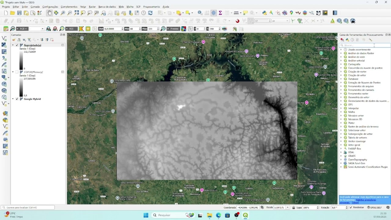 Delimitação de bacias hidrograficas com QGIS