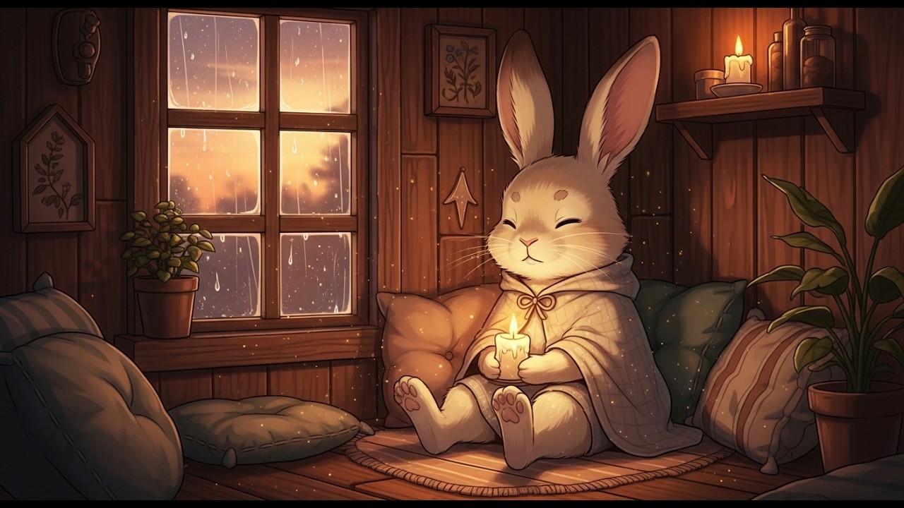 Rainy Evening with a Cozy Bunny ✨ - Peaceful Rain Ambience - Study & Sleep