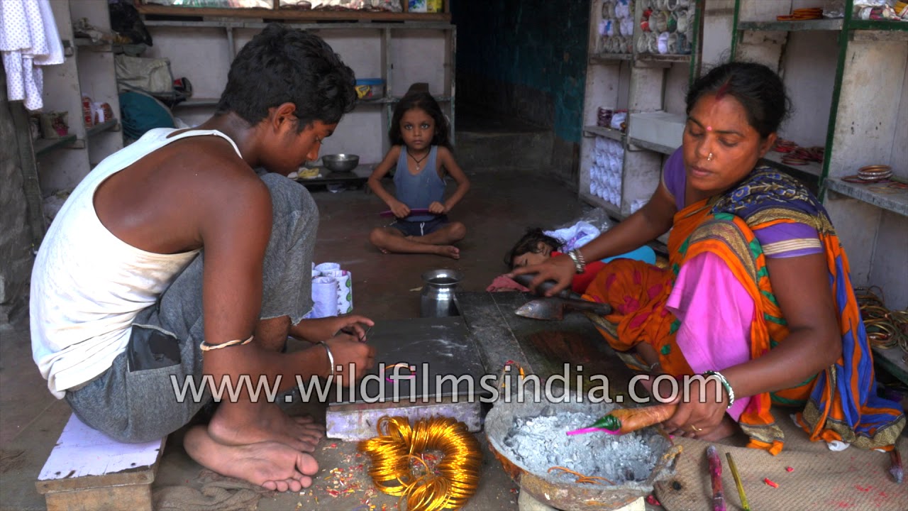 Bangles being made in a village factory in Bihar, India