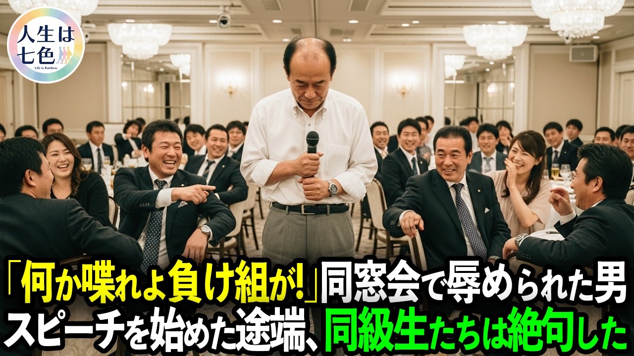 同窓会で「負け組」と侮辱され、無理やりスピーチをさせられた男。彼の近況報告に同級生たちは顔面蒼白に…【スカッと】