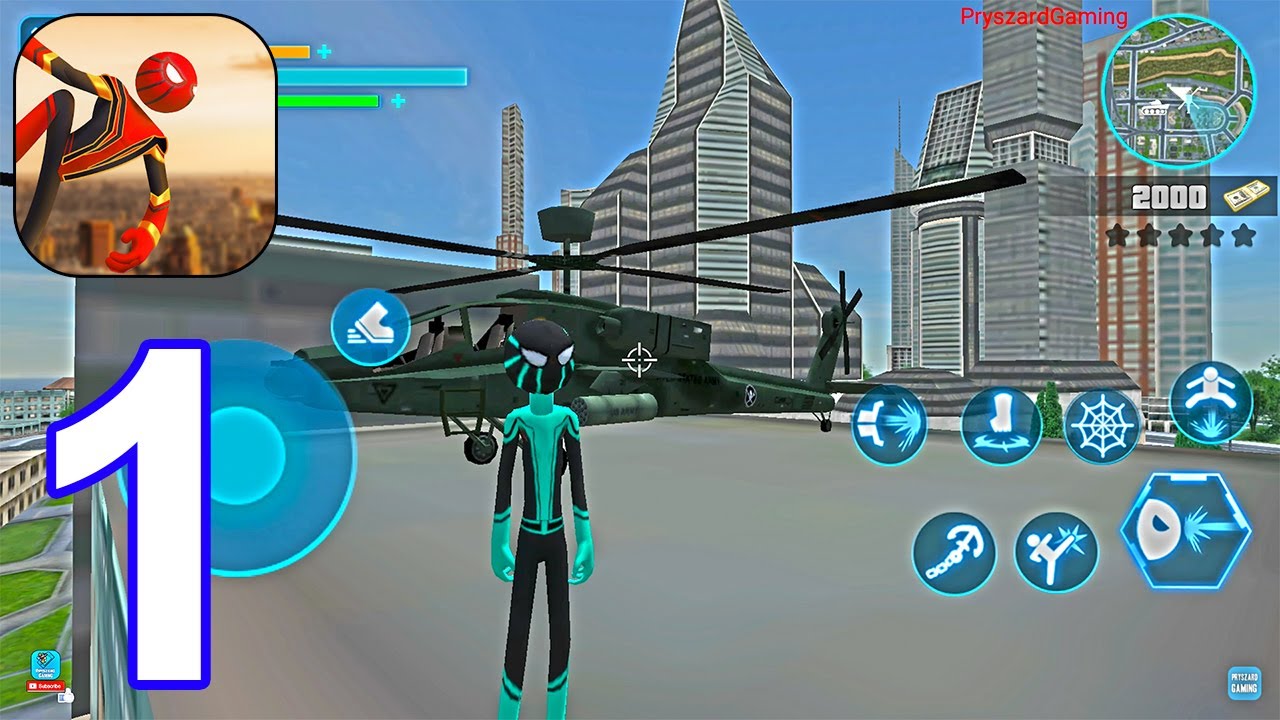 Spider Stickman Rope Hero - Gameplay Walkthrough Part 1 GTA Mode (Android,iOS)