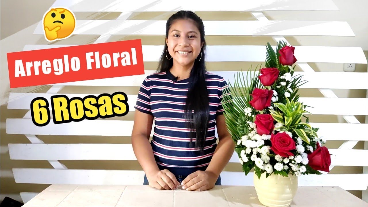 👉 Arreglo floral con 6 ROSAS 🌹