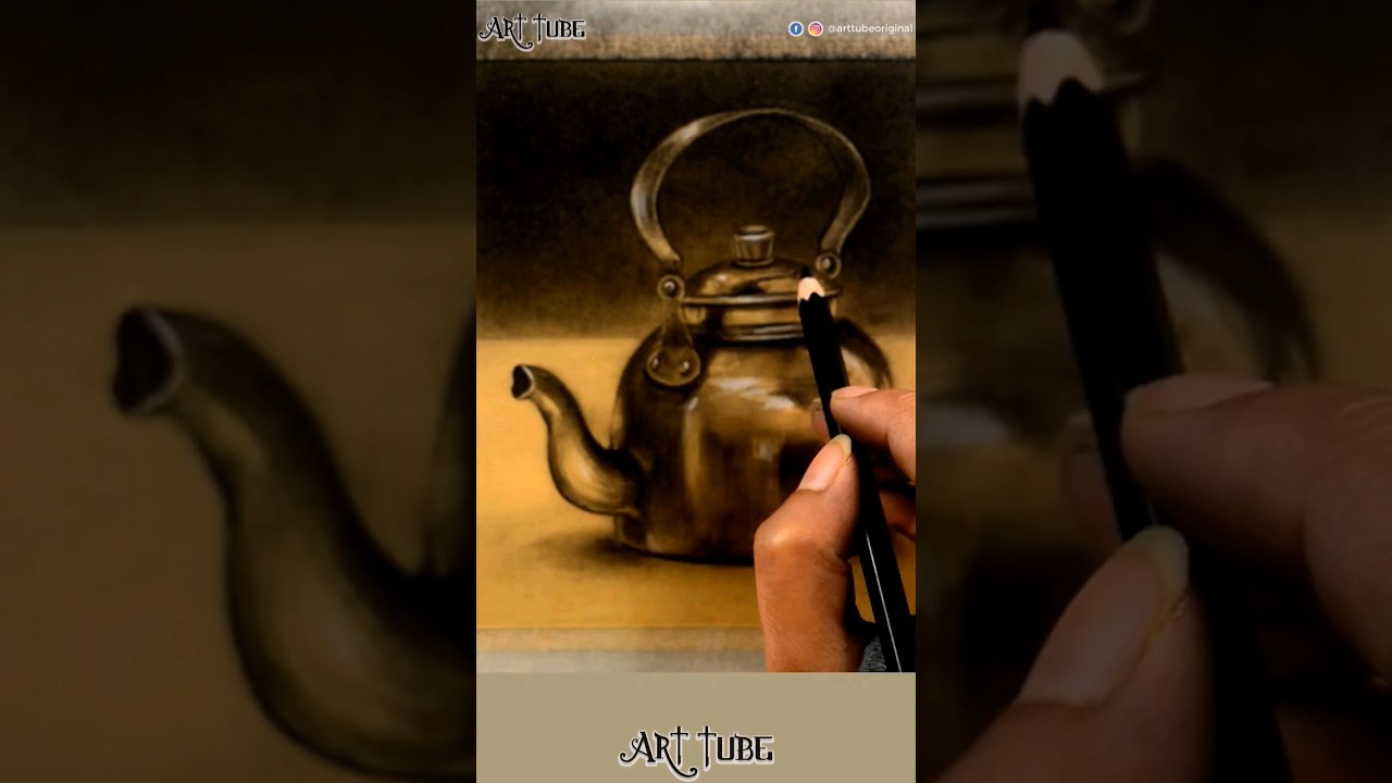 Kettle Charcoal Drawing ~ #shorts #kettle #tintedpaper #teapot #charcoal #drawing