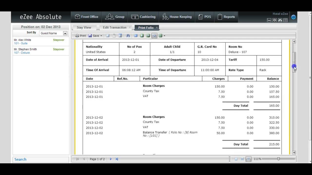 How to Print Guest Registration Card & Guest Folio in eZee Absolute Cloud Hotel Management Software