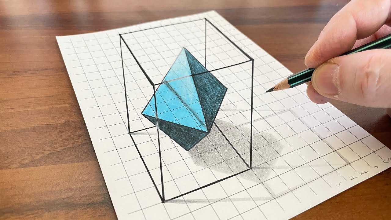 3d Trick Art Octahedron - How To Draw An Anamorphic Illusion