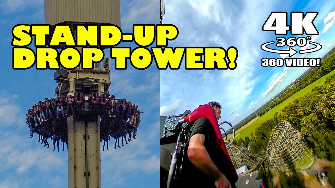Crazy Stand Up Tilting Rotating Drop Tower! VR 360 Degree POV View Movie Park Germany
