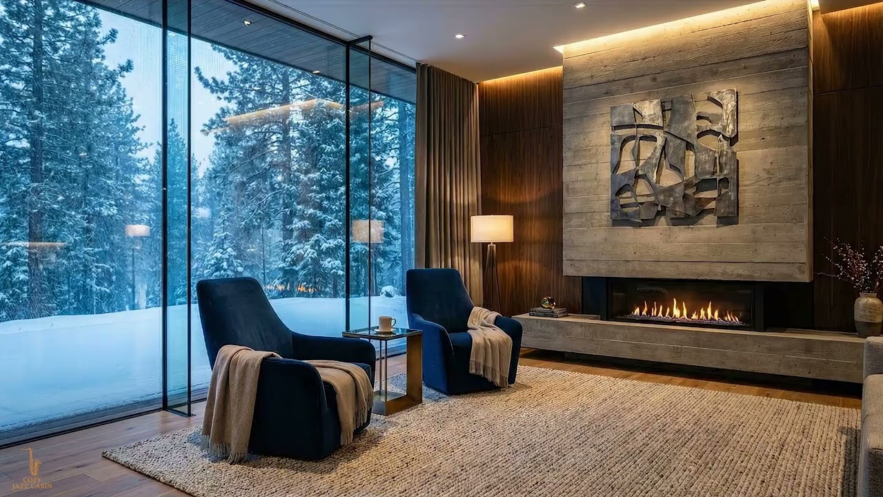 4K Luxury Winter Jazz – Cozy Cabin with Gentle Saxophone Jazz for Work & Relaxing Moments