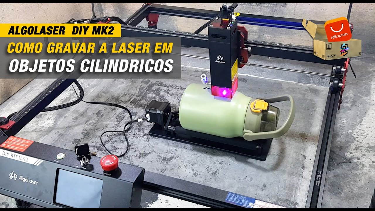 Gravação a laser em objetos cilindricos - Rolo giratório - ALGOLASER DIY MK2