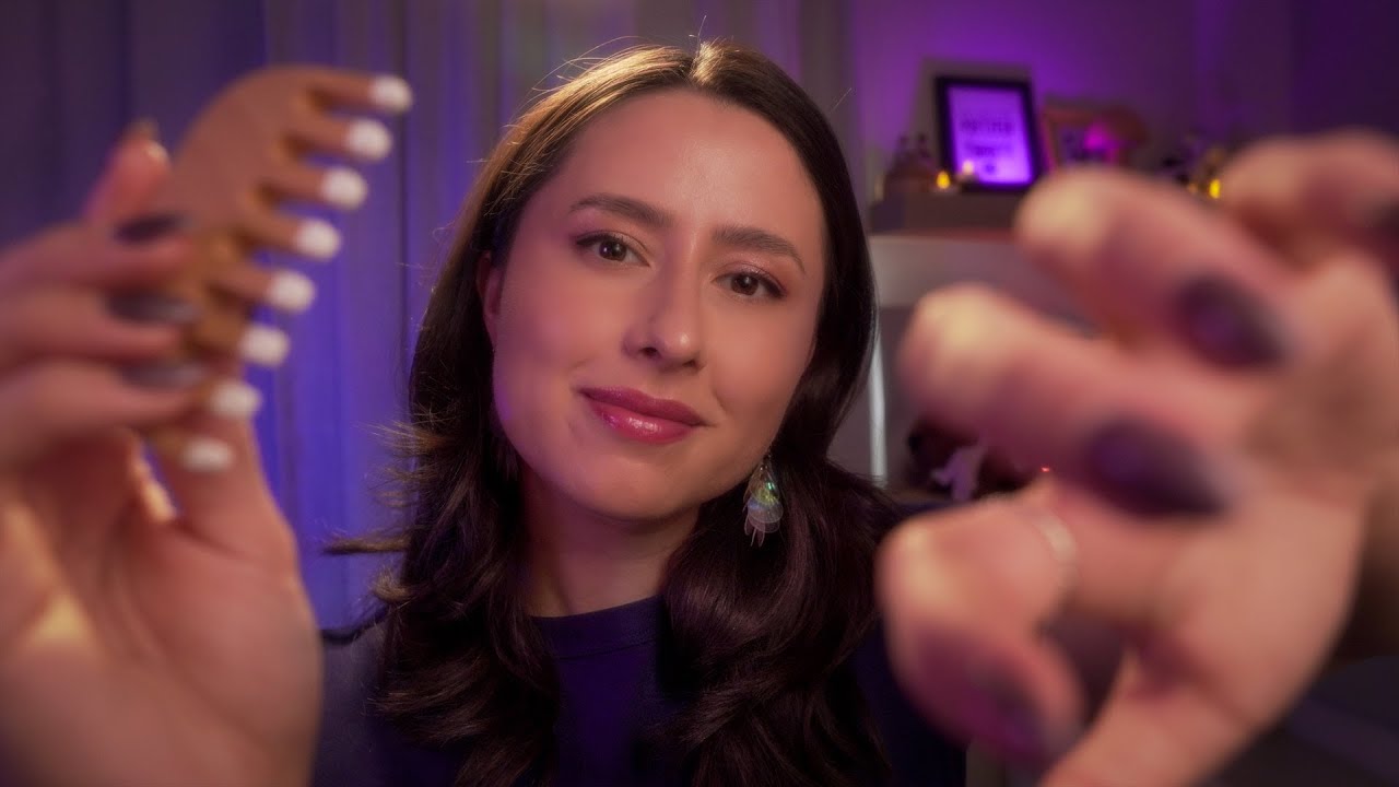 ASMR Deep Relaxation Tonight 🌙 Wooden Comb Brushing, Face Scratching & Hypnotic Hand Movements