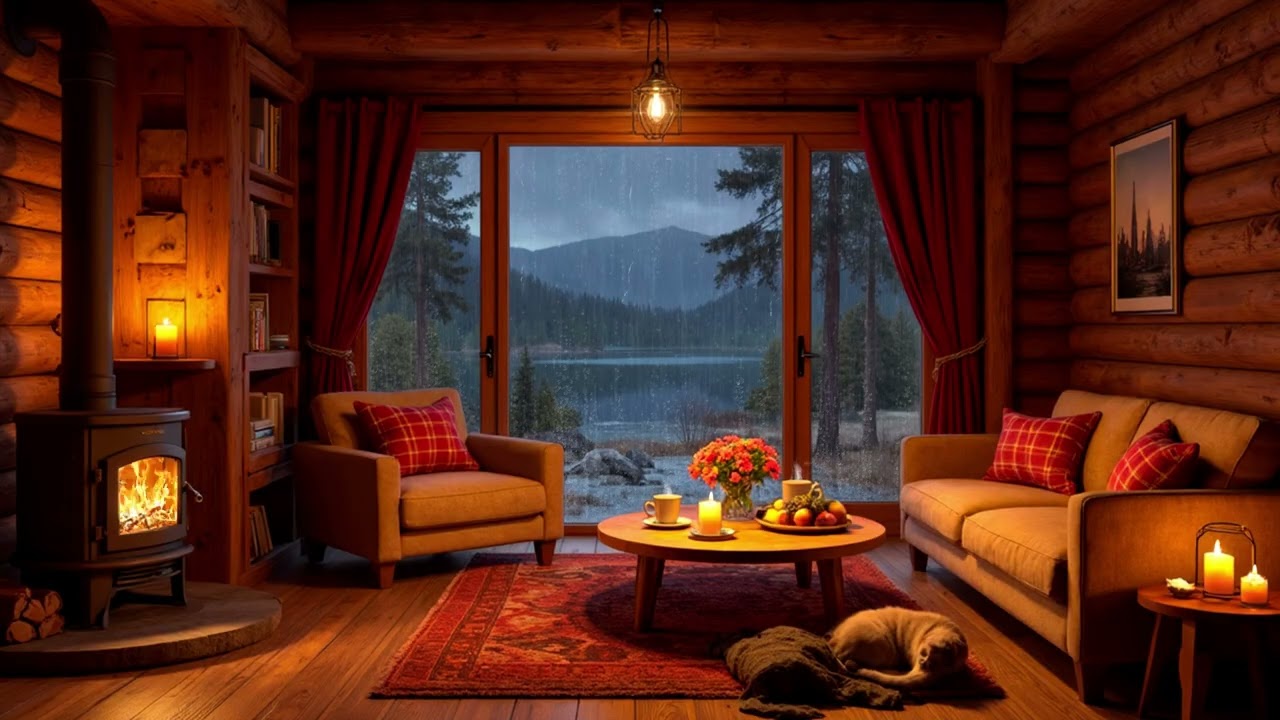 Forest Rain Around a Wooden Cabin with Slow Jazz Piano for Deep Rest and Study