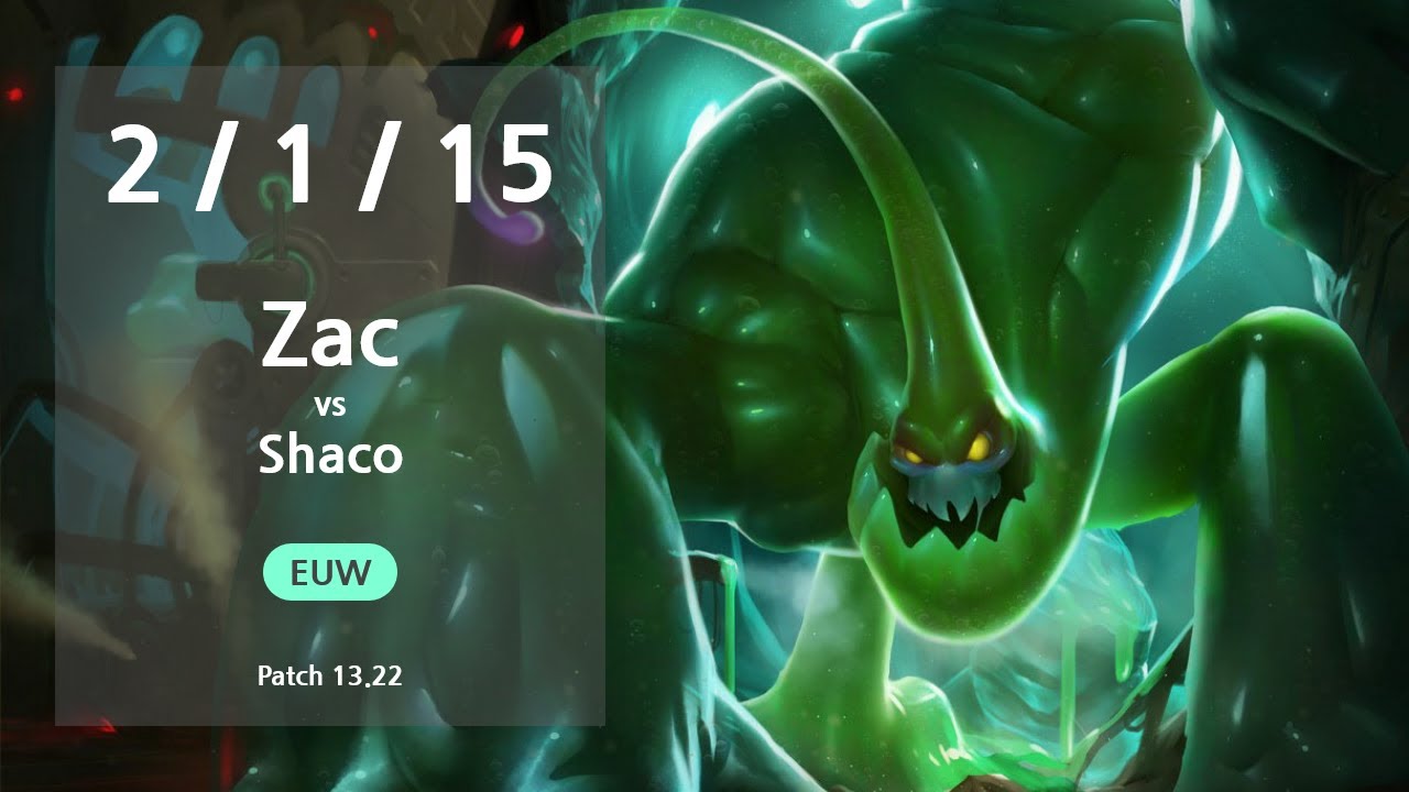 Zac Jungle vs Shaco - EUW Challenger Patch 13.22