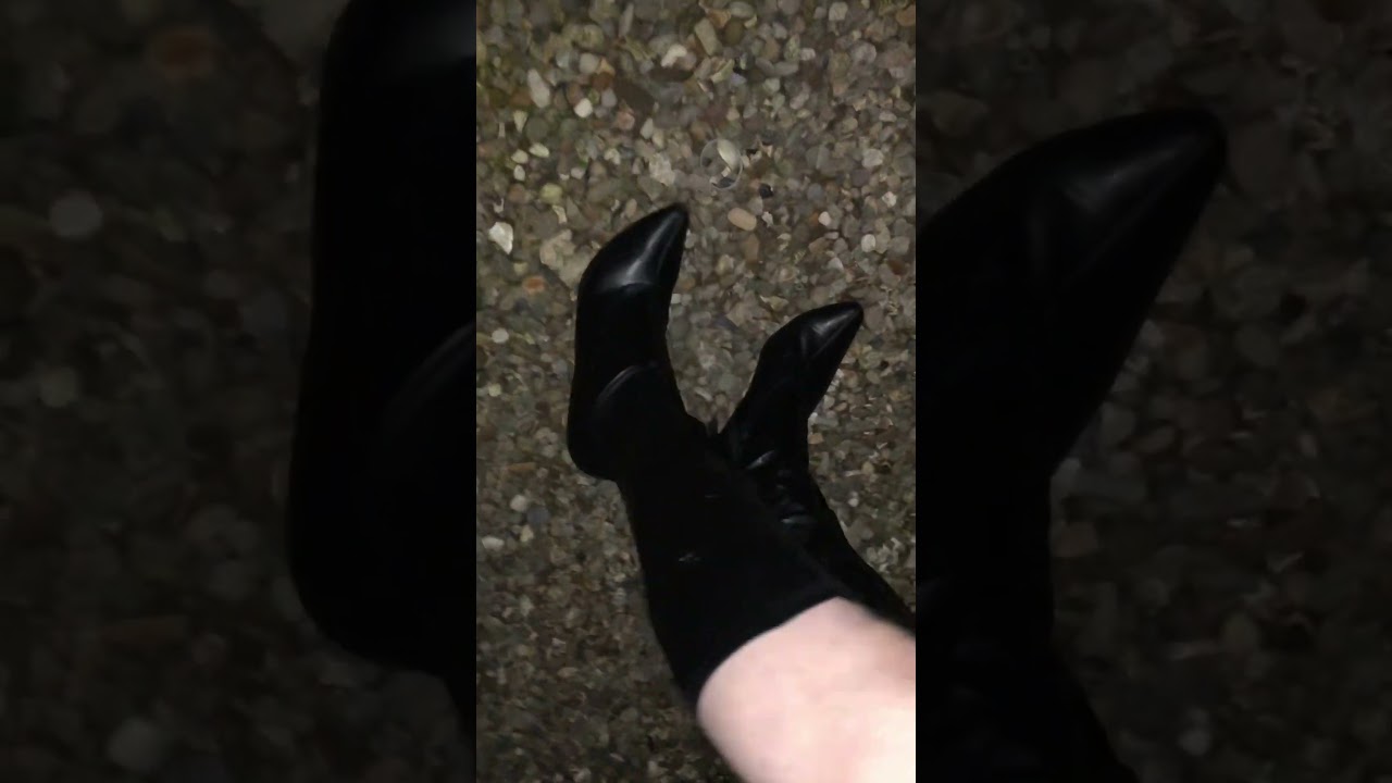 Heels on gravel tgirl fun