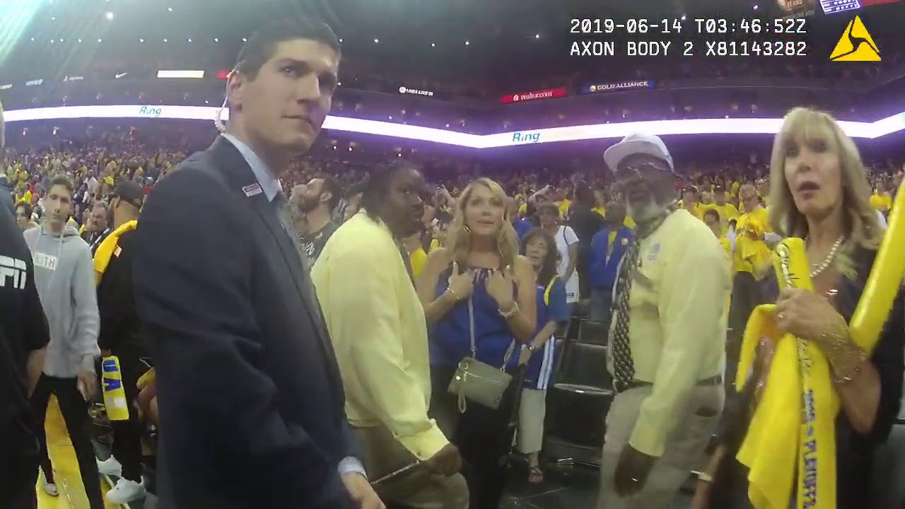Extended video: Deputy polite to several other fans before shoving Toronto Raptors president twice