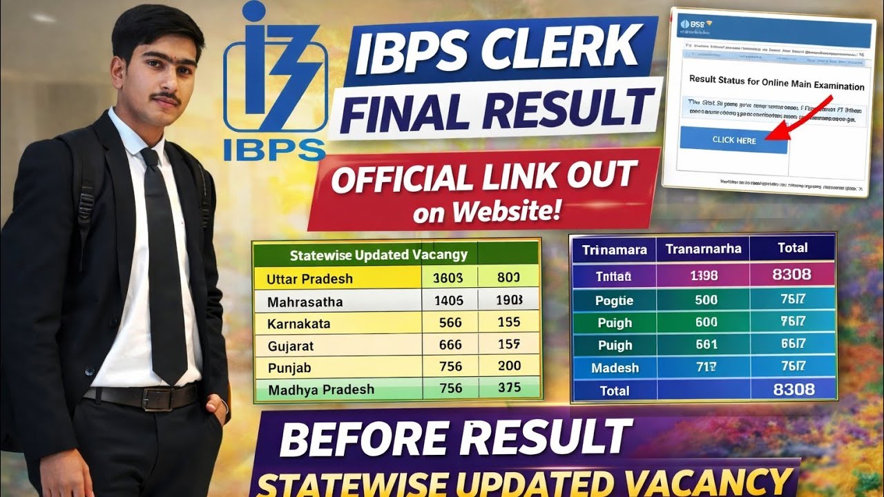 IBPS CLERK FINAL RESULT OFFICIAL LINK OUT || IBPS CLERK STATE WISE VACANCY BEFORE RESULT ||