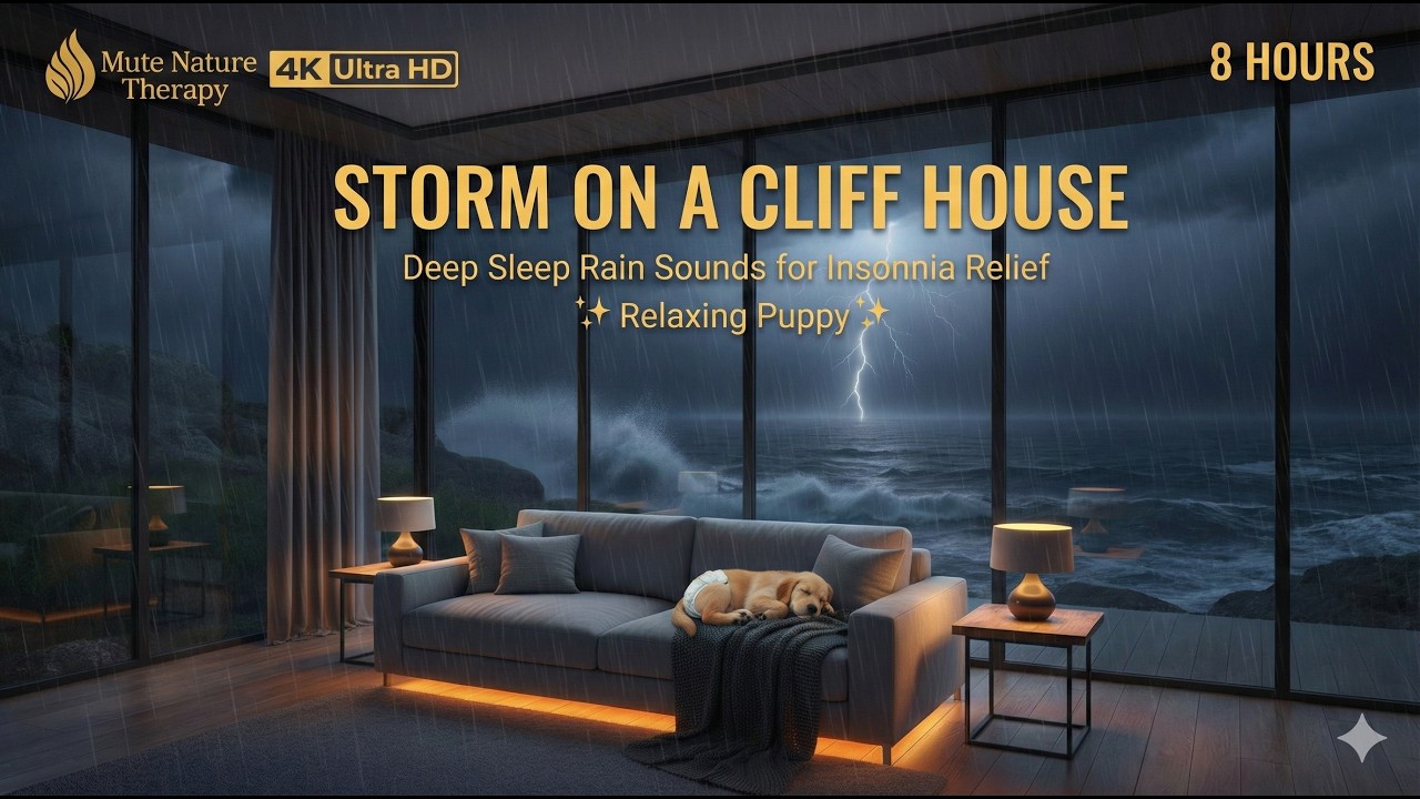 Heavy Thunderstorm & Rain Sounds for Deep Sleep ⛈️ Cozy Cliff House ASMR / [수면유도 8시간] 빗소리