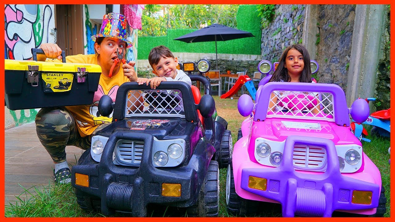 YANKI VE RÜYA YARIŞTI, YANKININ ARABASI BOZULDU l Battery Car Challenge With Yankı and Rüya