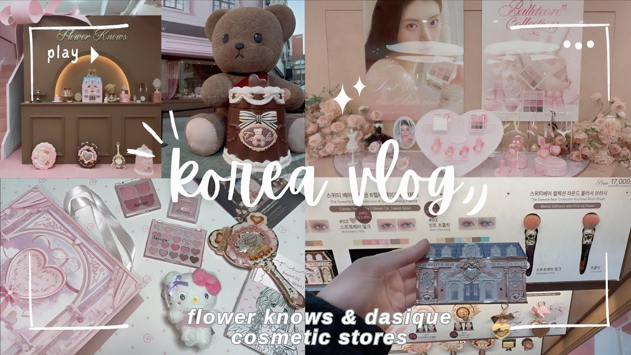 shopping in korea vlog🇰🇷 beautiful flower knows, dasique cosmetic store sale & big haul 💫🎀🧸