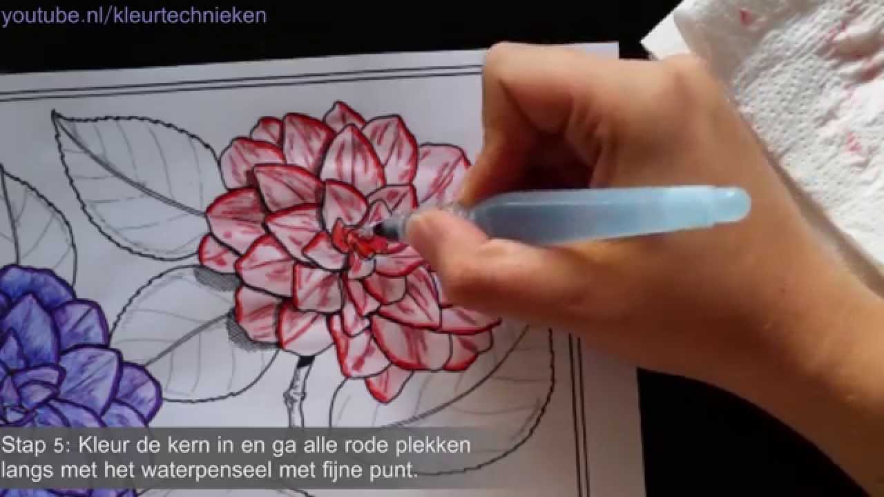 Bloem kleuren met aquarel-effect 2 - Kleuren voor volwassenen