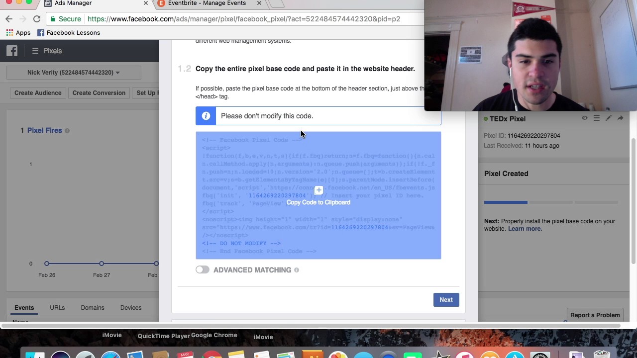 Instal the Facebook Pixel into Eventbrite 2017