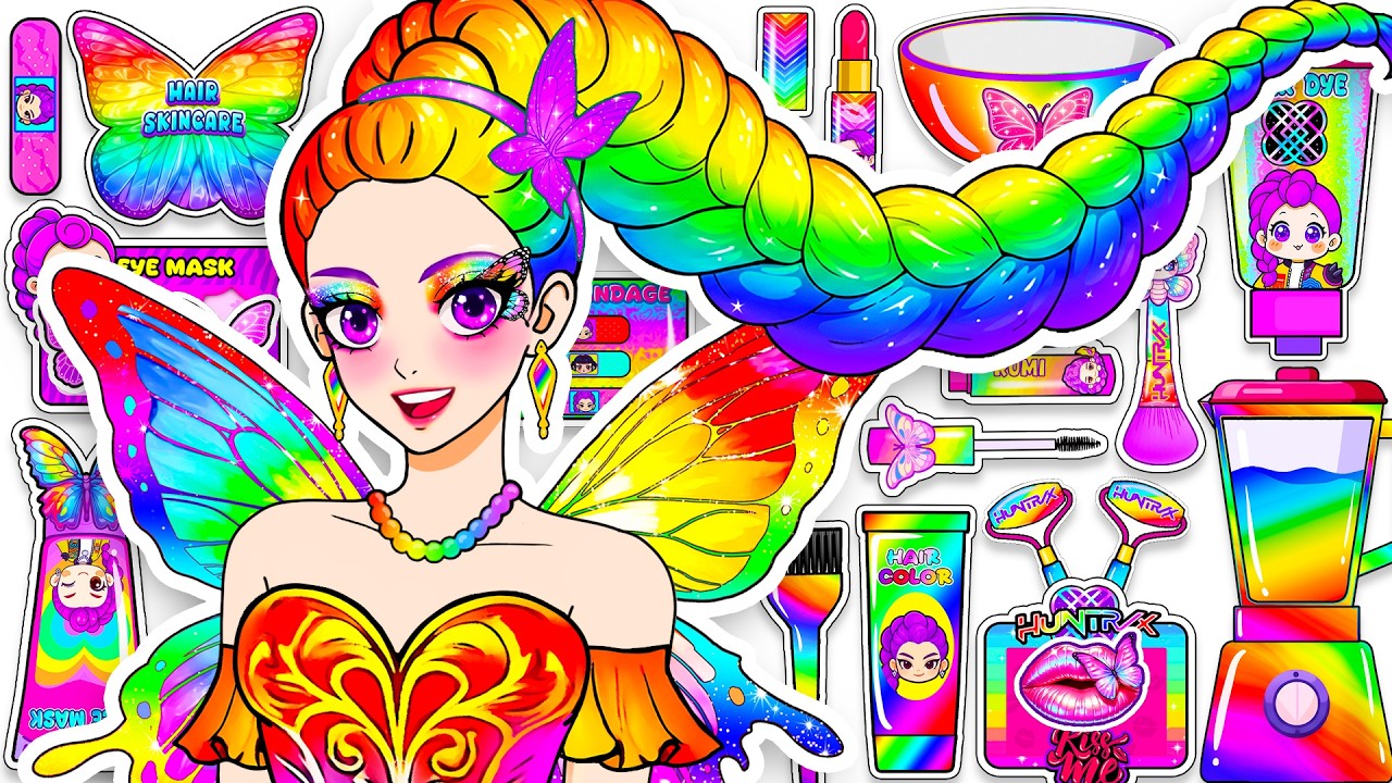 💖Paper DIY💖Kpop Demon Hunter Rumi Butterfly colorful Hair Skincare + Makeup Blind Bag Unboxing