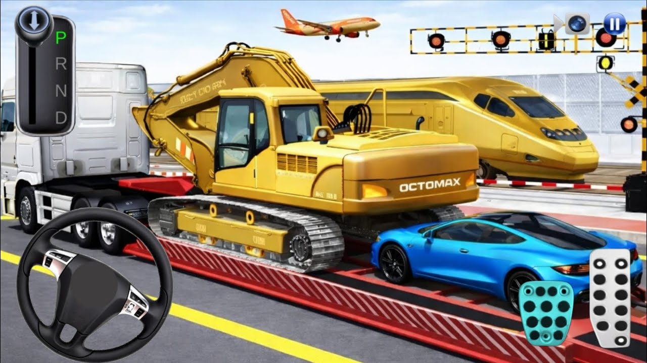 3D Driving Class Heavy Excavator Loading Challenge 🚜 | Airport Train Crossing Mission 
