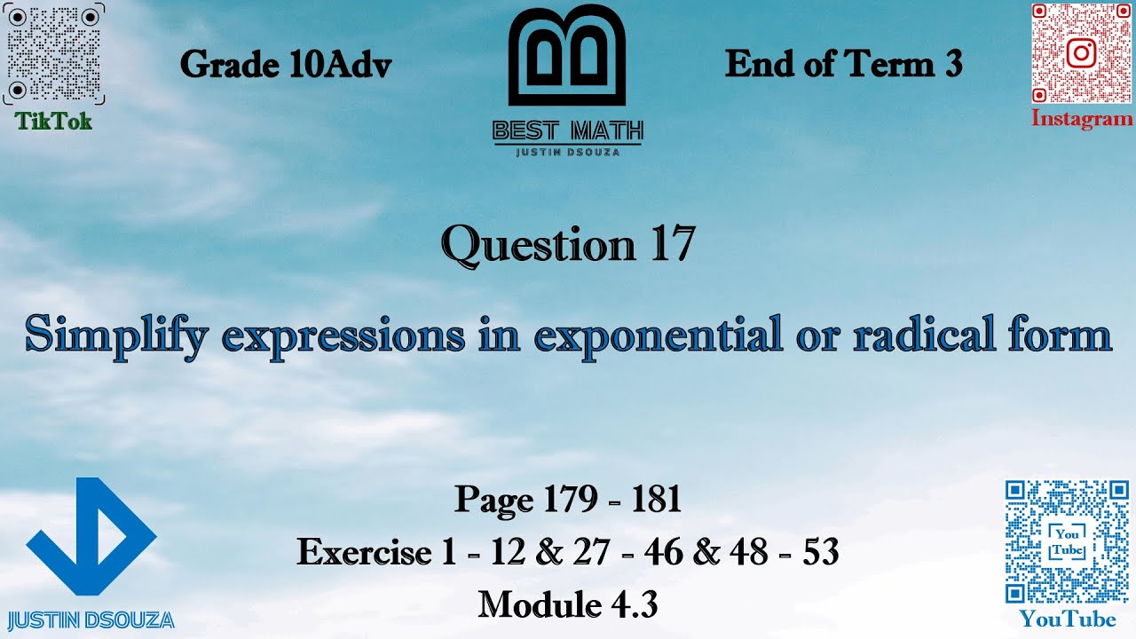 Simplify expressions in exponential or radical form | Q17 P2 | 10A | EoT3 |