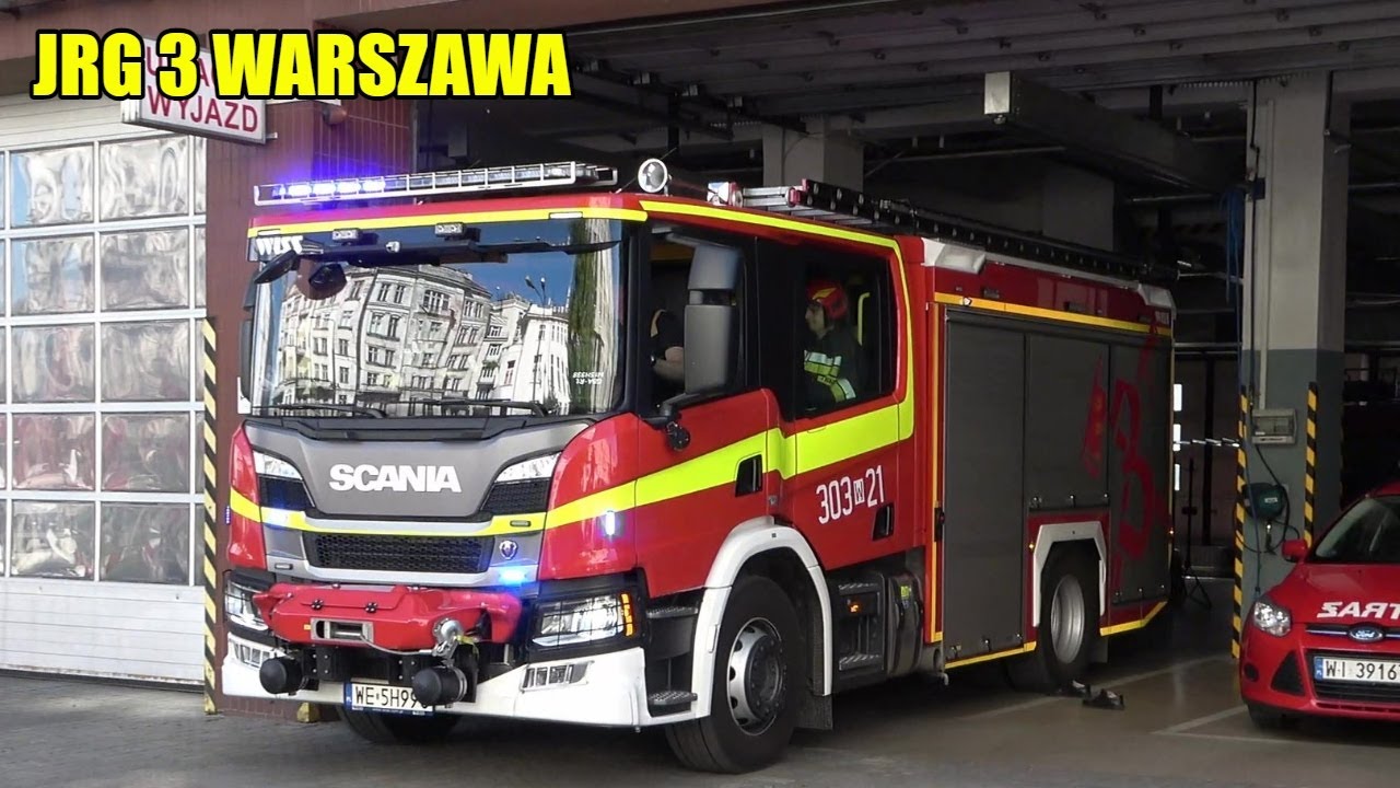 Wyjazd Alarmowy nowego 303[W]21 GBA 3/16 Scania P360/WISS z JRG 3 Warszawa do zdarzenia