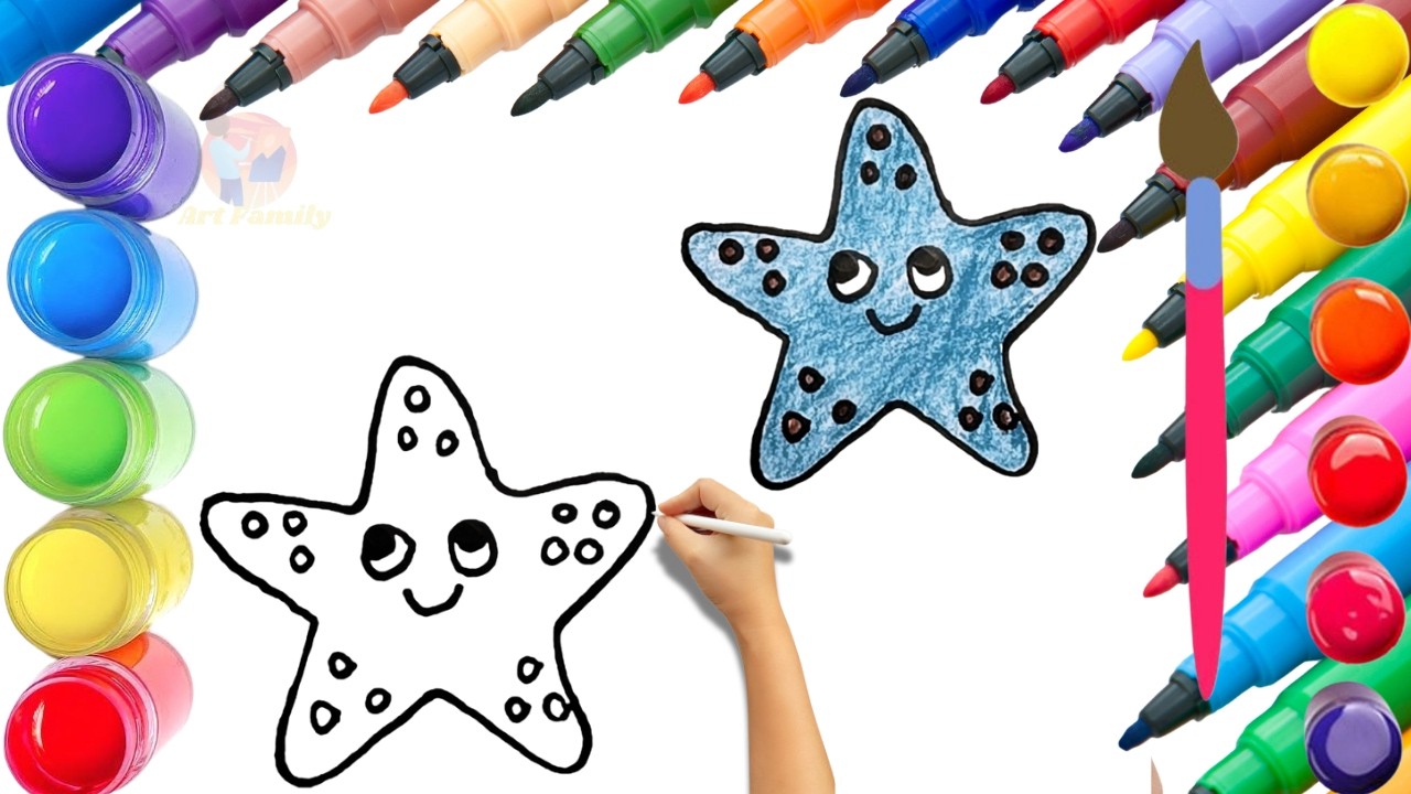 How To Draw cute Star Fish Drawing, Painting & Coloring For Kids and Toddlers_ Child Art 🐋🌈🎨