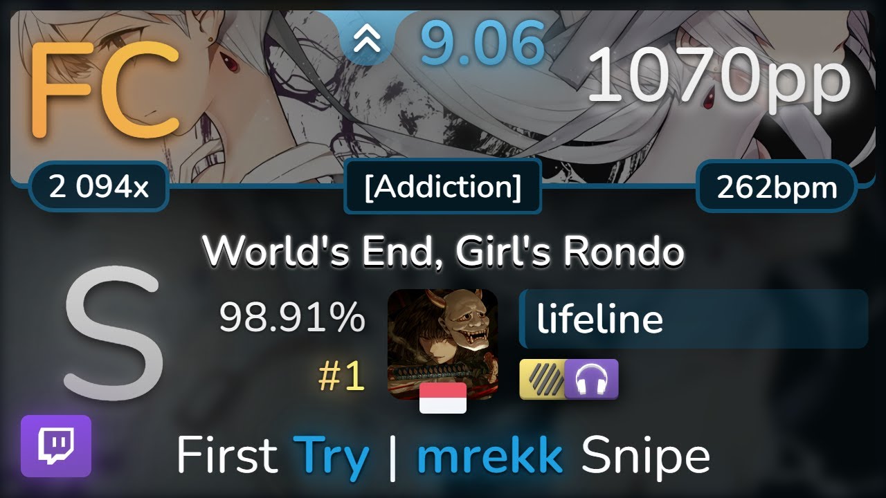 🔴 9.1⭐lifeline | Wakeshima Kanon - World's End, Girl's Rondo [Addiction] +HDNC 98.91% (#1 1070pp FC)