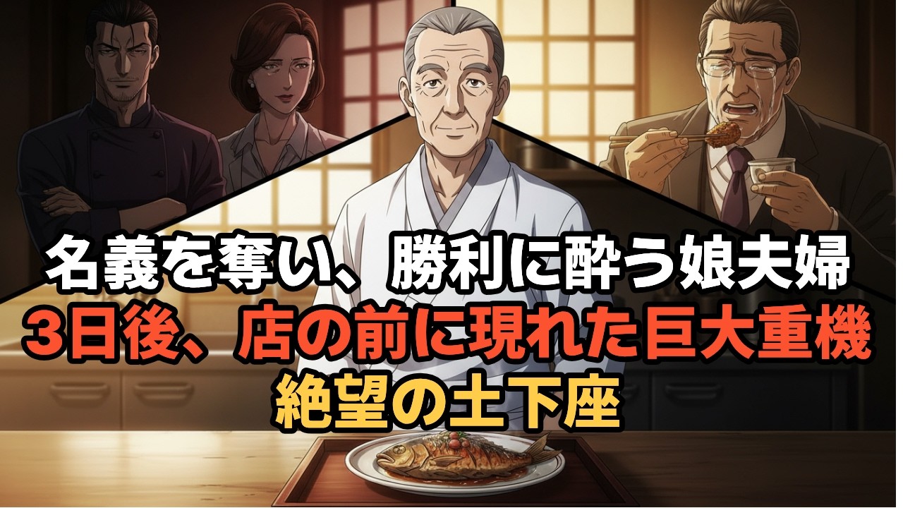 【雨の日に追放された伝説の料理人】店の名義を奪って笑う娘夫婦が、巨大ショベルカーの前で土下座し号泣することになったワケ #感動エピソード #老後の物語 #家族の物語