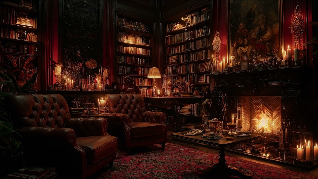 Cozy Old Library Fireplace Ambience with Soft Fire Sounds for Relaxation, Study, and Peaceful Sleep