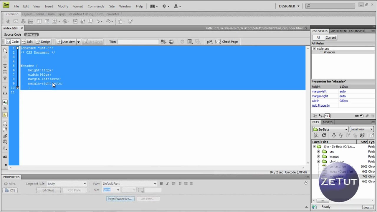 Dreamweaver Tutorial - HTML and CSS Website - Layout