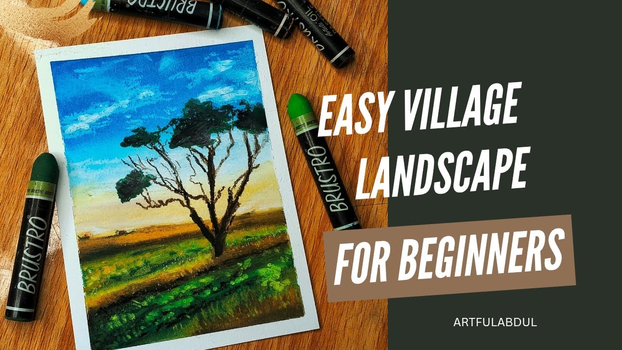 😍 Beautiful & Easy Village Landscape Scenery 🌴 | Oil Pastel Drawing Tutorial for Beginners