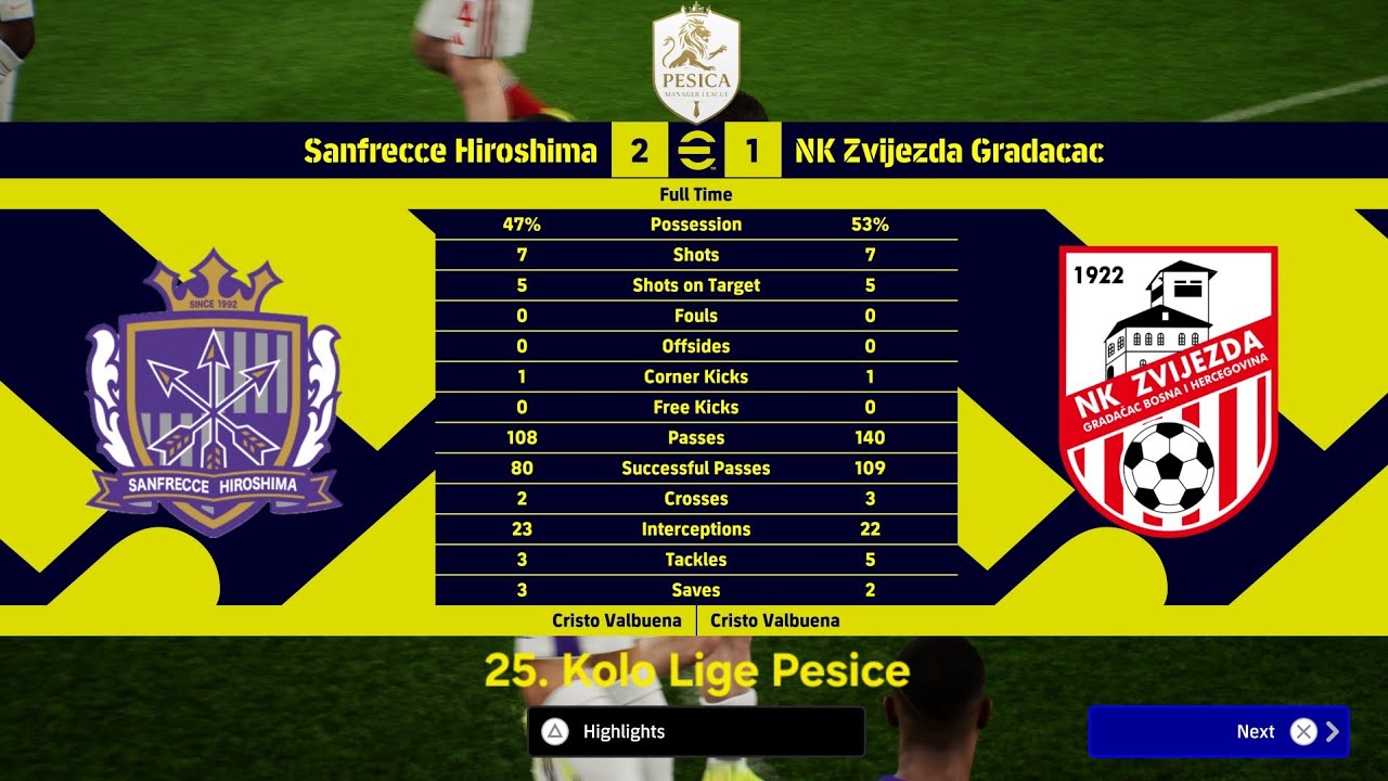 25. Kolo Lige (Sezona 12) - Sanfrecce Hiroshima 1:2 NK Zvijezda Gradačac