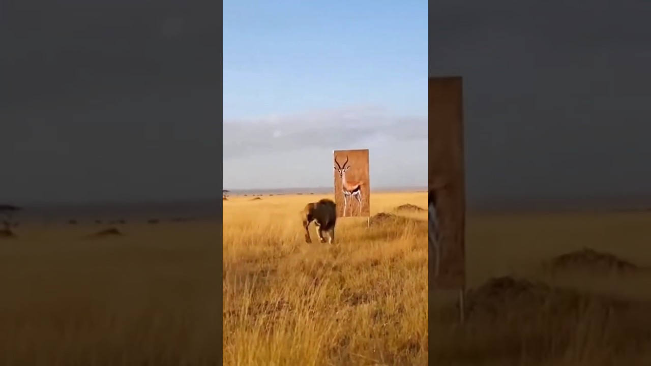 The lion went berserk when it arrived in front of the poster of the deer it was about to attack.