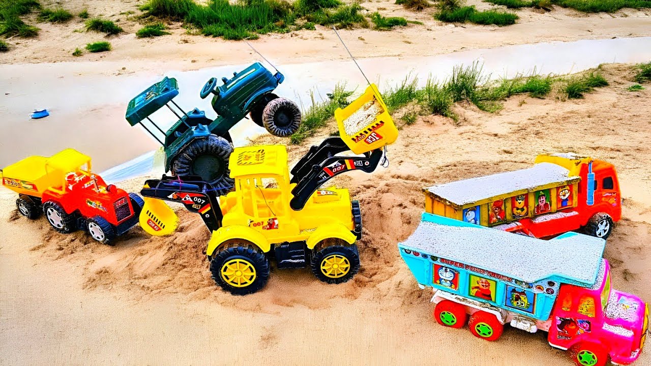 Toy Construction Mega Rescue | JCB 3DX Saves Tractor and Dump Trucks from Deep Sand