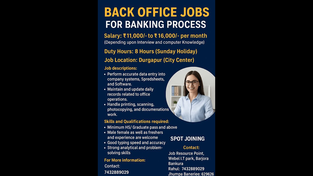 Back Office jobs in Durgapur | Computer based jobs in durgapur | Urgent Recruitment | (JRP) |
