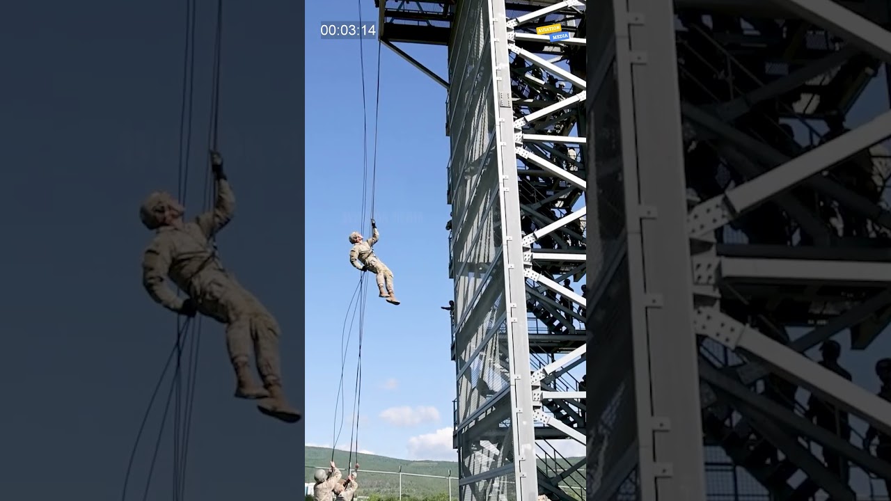 US Soldier Rappelling from Tower