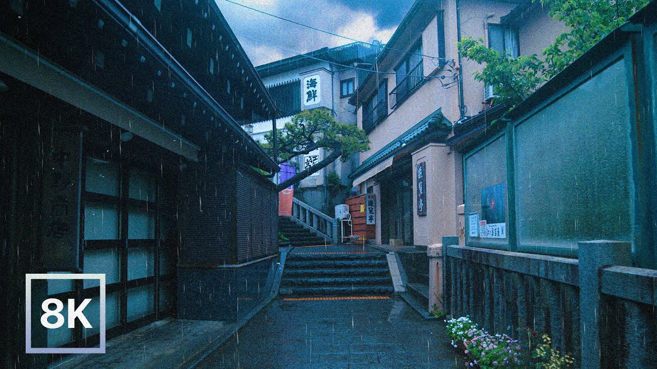 Rainy Morning in Enoshima / 8K 60fps HDR / Relaxing Piano + Rain Sound