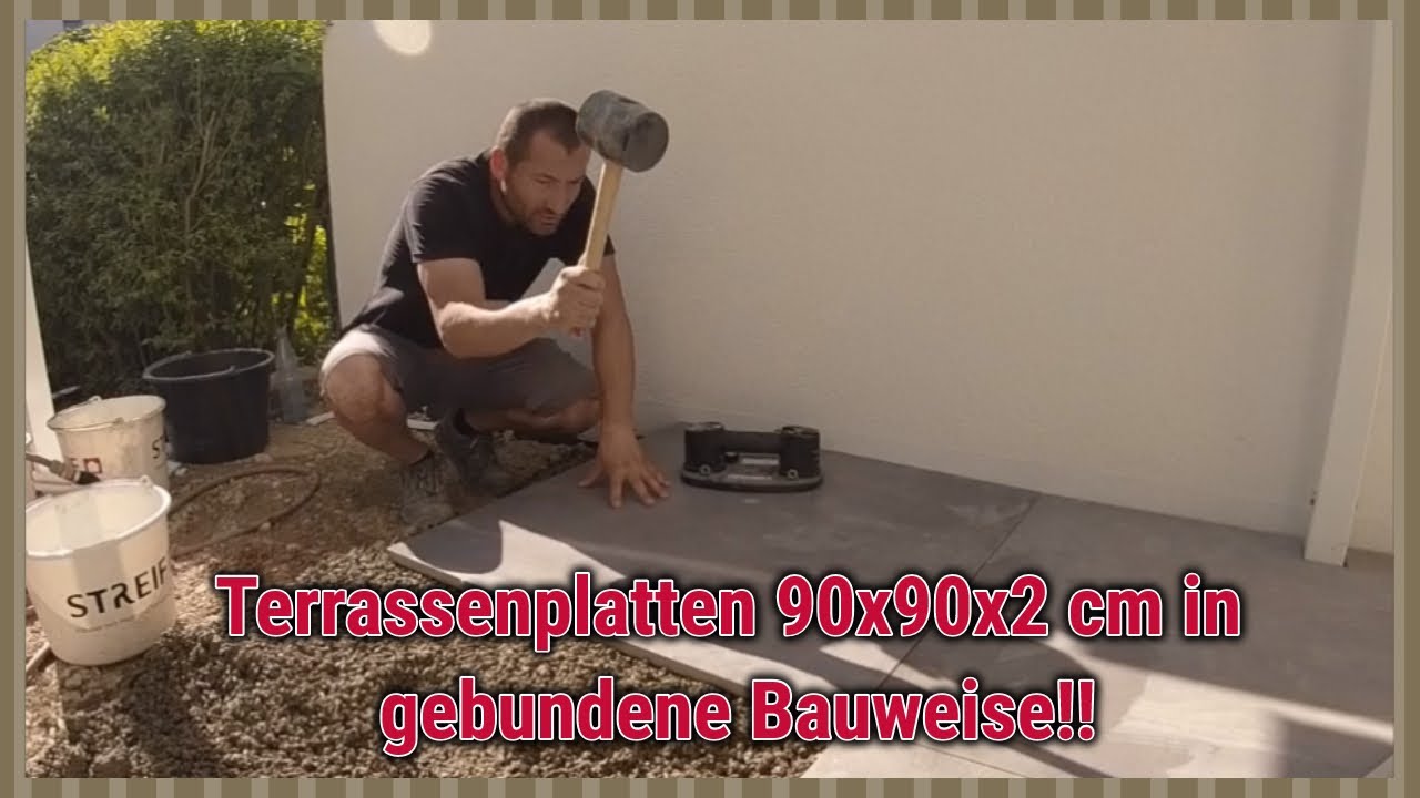 Terrassenplatten 90x90x2 cm in gebundene Bauweise bzw. Verlegung