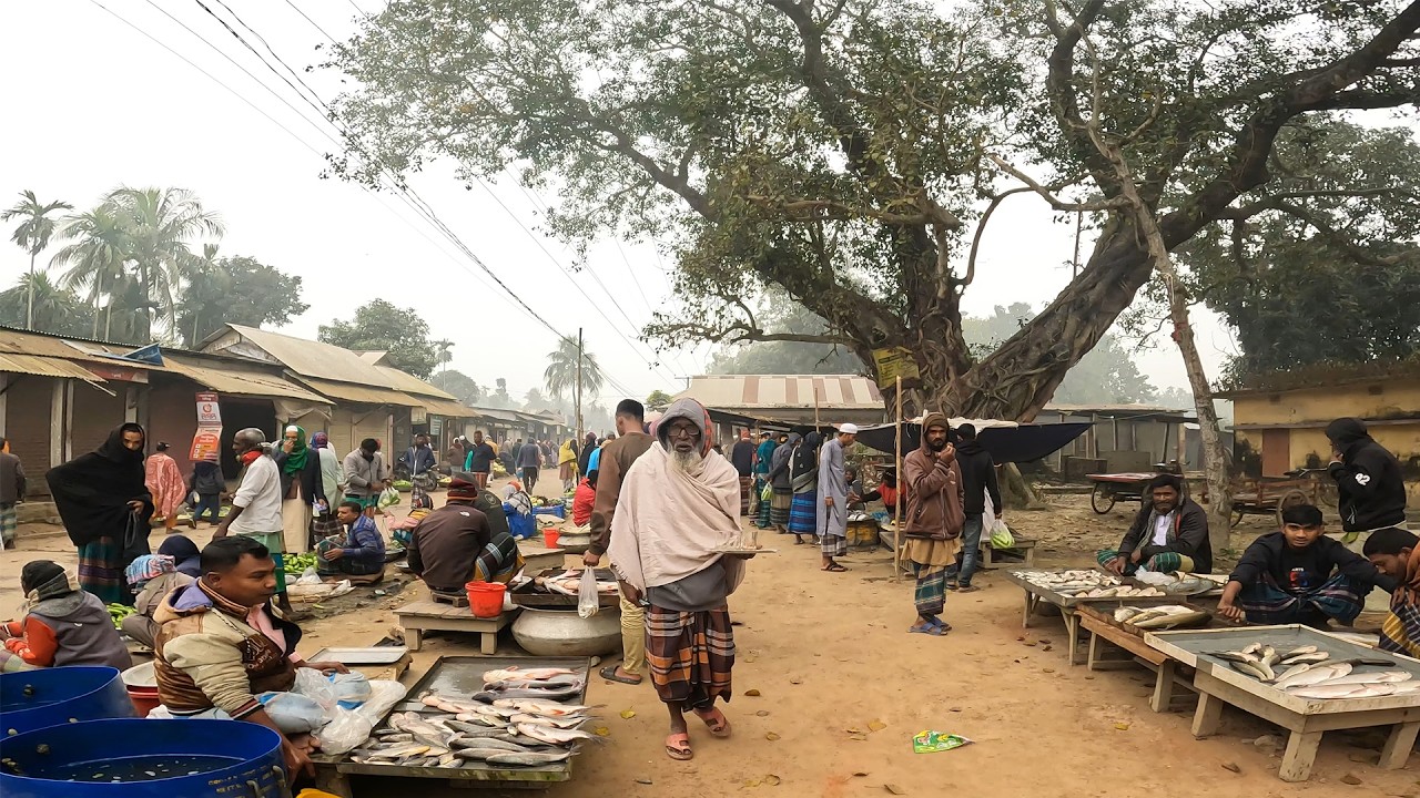পৌষের শীতের সকালে কুয়াশামাখা গ্রামের সকাল বেলার বাজার। Bangladesh Winter Morning Village Market