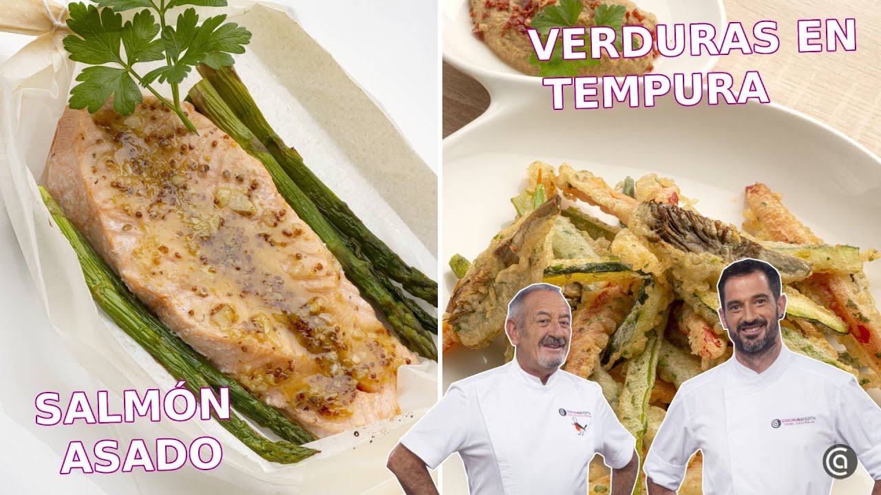 SALMÓN asado - Verduras en tempura con babaganoush // Joseba y Karlos Arguiñano