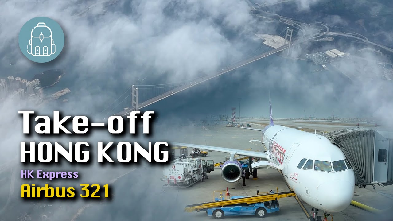 HK Express Airbus A321 Take off from Hong Kong | UO870 | Passenger View