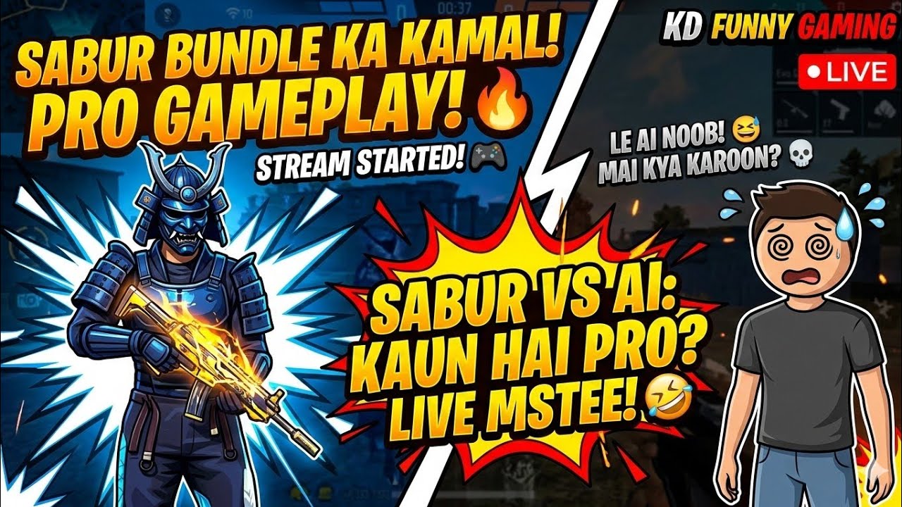 Free Fire Live: Sabur Bundle Vs AI Player Funny Moments! 1 HP Clutch + Noob Prank!  KD Funny Gaming